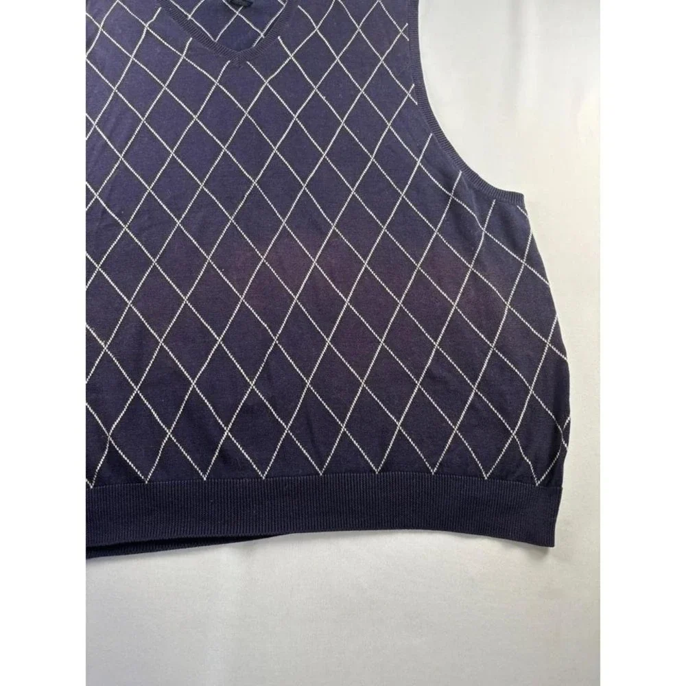 Brooks Brothers‎ Mens XL Navy Blue Argyle V-Neck Mercerized Cotton Sweater Vest